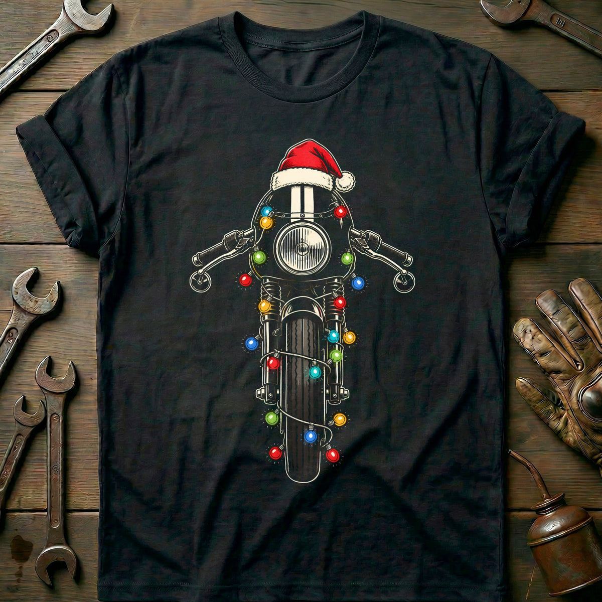Cafe Racer Christmas Lights Motorcycle T-Shirt Gift For Biker
