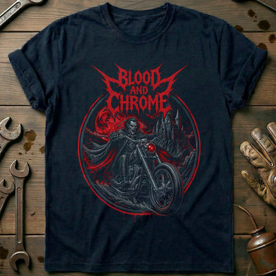 Blood and Chrome Motorcycle T-Shirt EU Gift For Biker