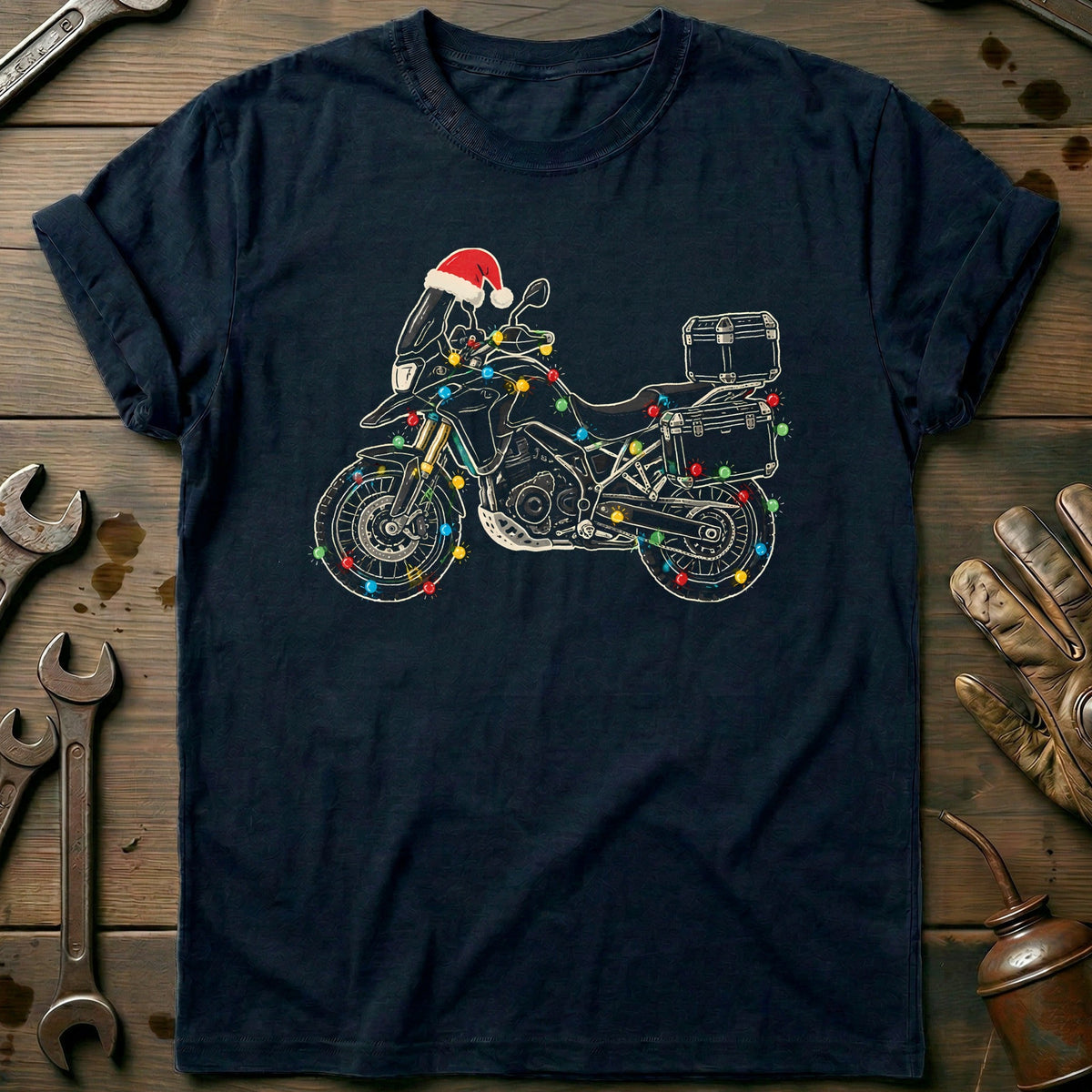 Adventure Christmas Lights Motorcycle T-Shirt Gift For Biker