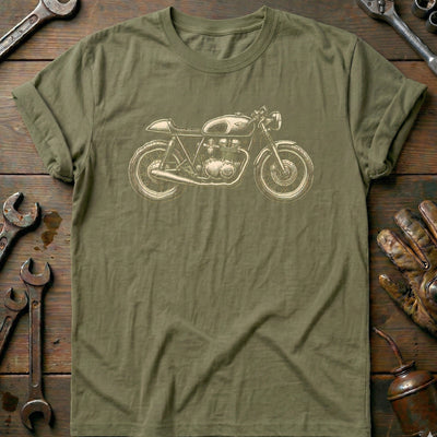 Cafe Racer Woodcut Motorcycle T-Shirt EU Gift For Biker