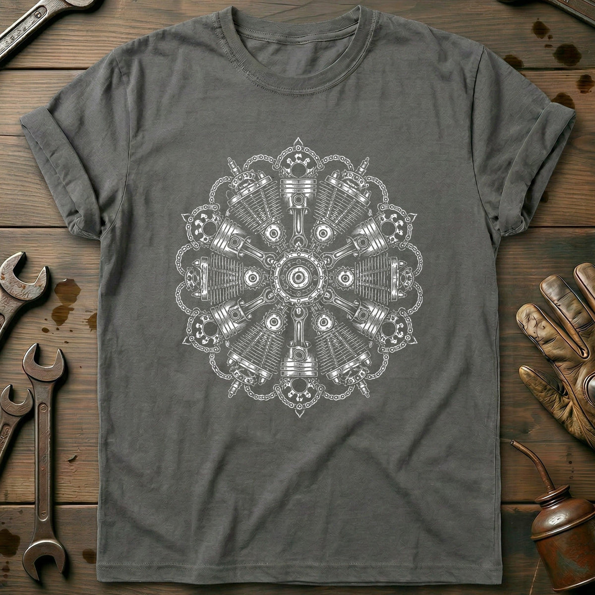 Engine Mandala Blackwork Motorcycle T-Shirt GC Gift For Biker