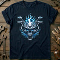 Chrome Flaming Skull Motorcycle T-Shirt GC Gift For Biker