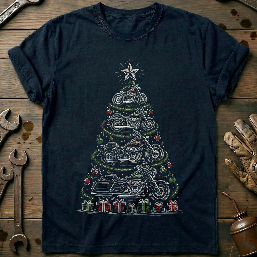 Chalk Motorcycle Christmas Tree T-Shirt Gift For Biker