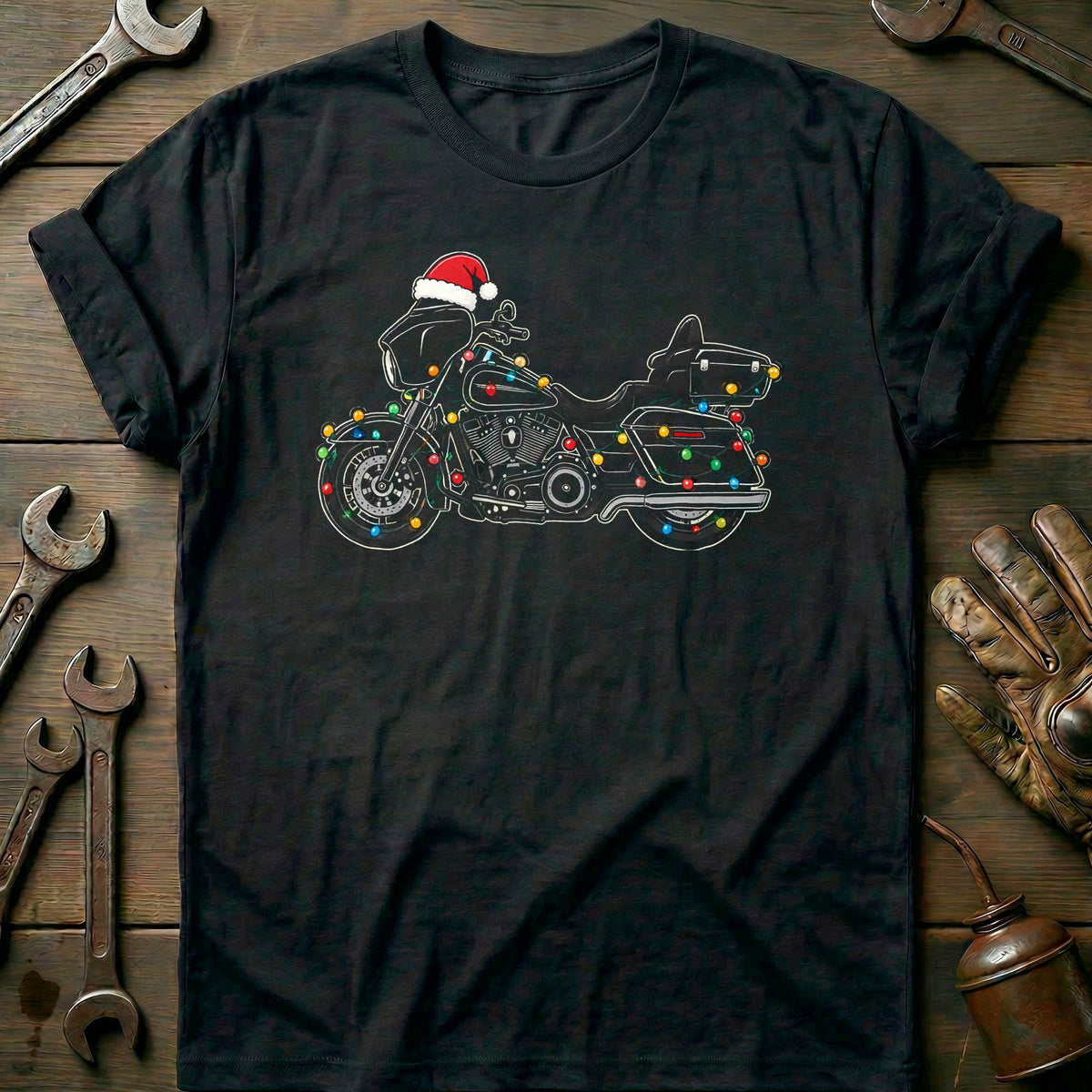 Bagger Christmas Lights Motorcycle T-Shirt Gift For Biker