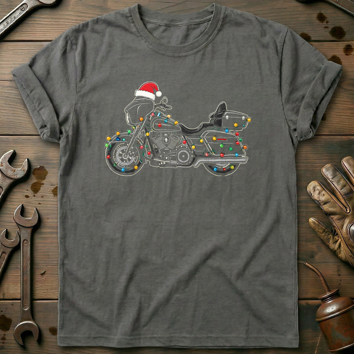 Bagger Christmas Lights Motorcycle T-Shirt Gift For Biker