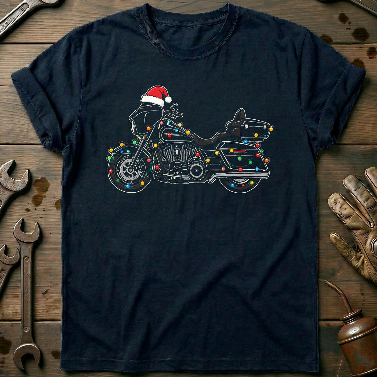 Bagger Christmas Lights Motorcycle T-Shirt Gift For Biker