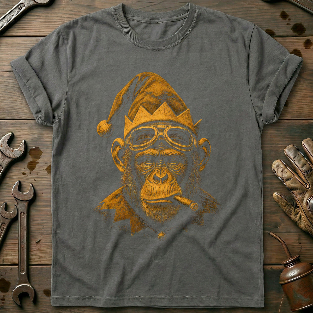 Christmas Elf Chimp Goggles Motorcycle T-Shirt Gift For Biker