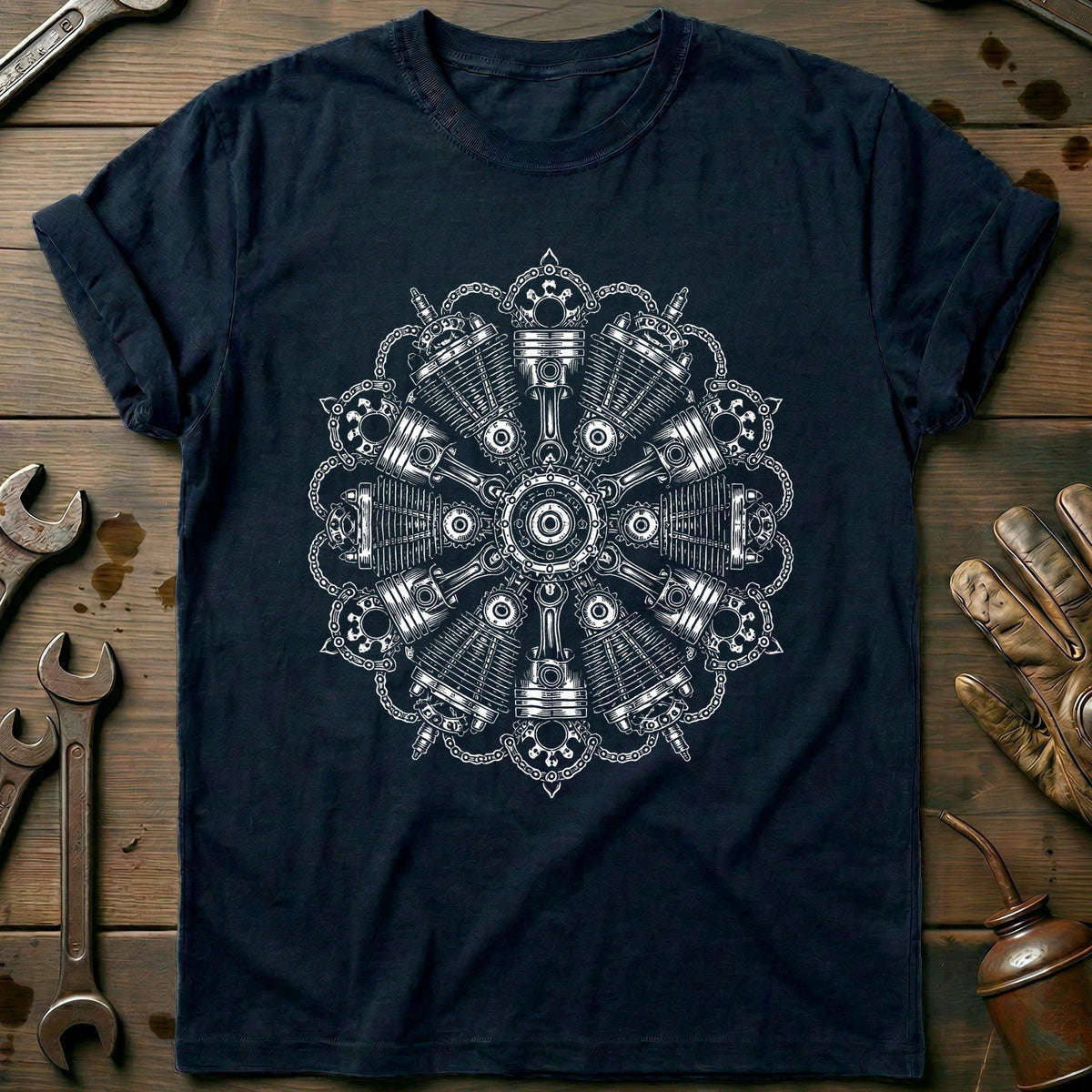 Engine Mandala Blackwork Motorcycle T-Shirt EU Gift For Biker