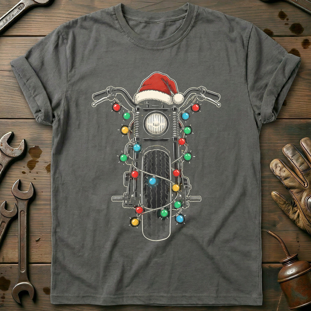 Bobber Christmas Lights Motorcycle T-Shirt Gift For Biker