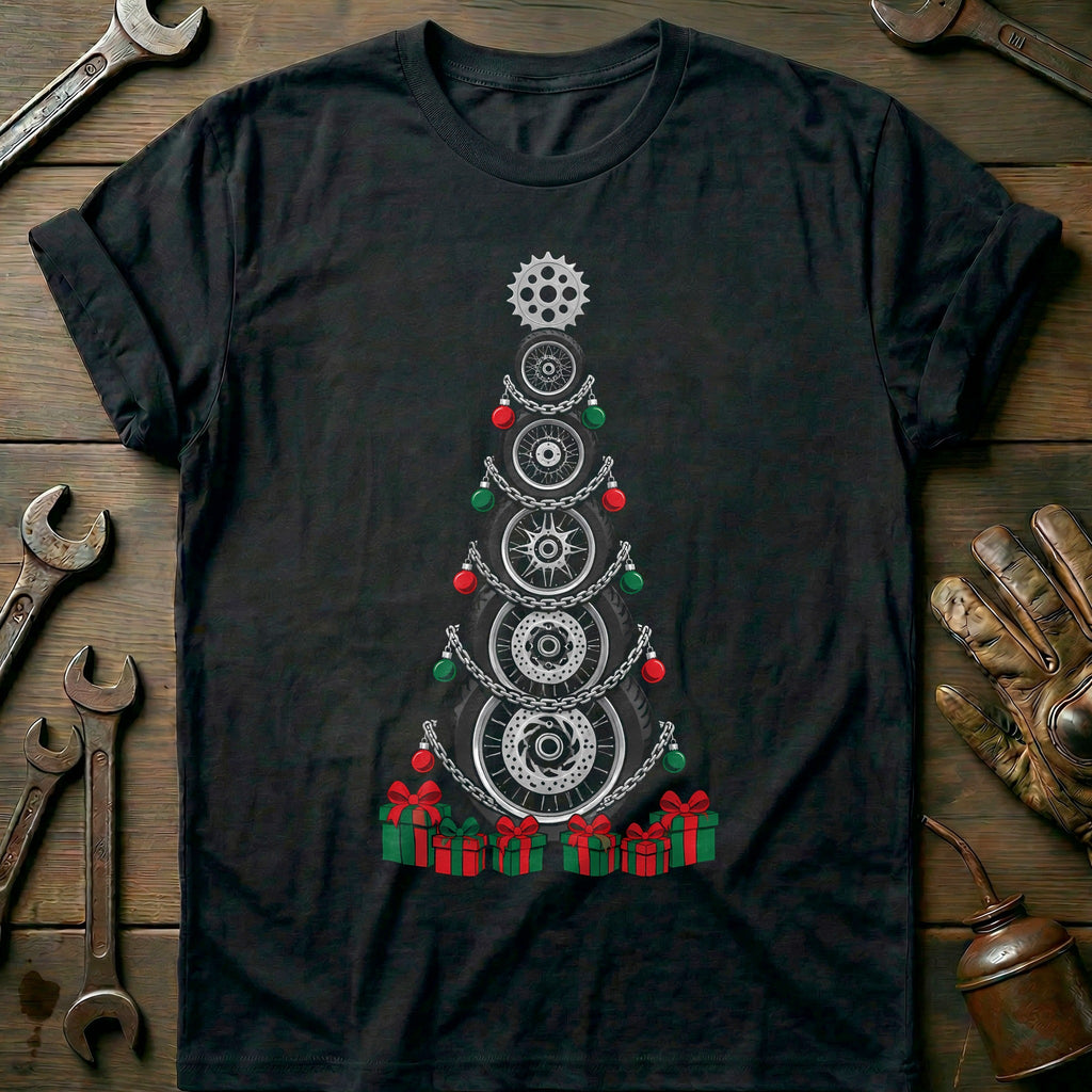 Tyres and Chains Christmas Tree Motorcycle T-Shirt Gift For Biker