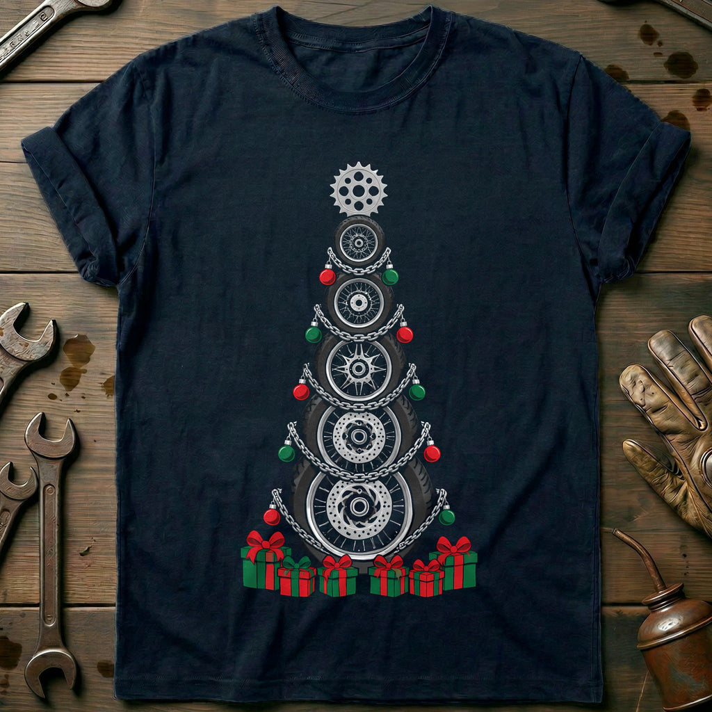 Tyres and Chains Christmas Tree Motorcycle T-Shirt Gift For Biker