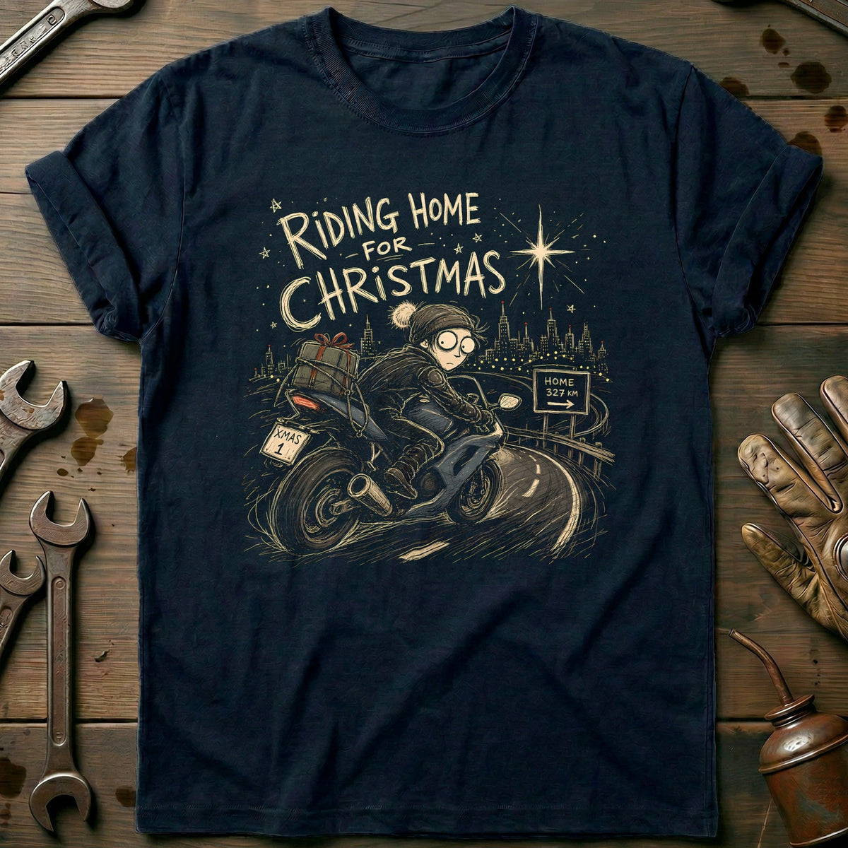 Riding Home for Christmas Motorcycle T-Shirt Gift For Biker
