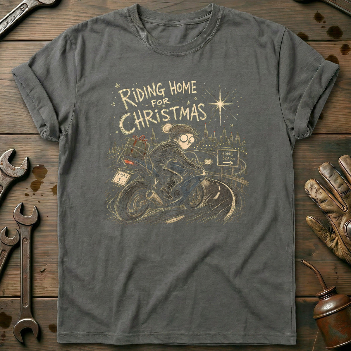 Riding Home for Christmas Motorcycle T-Shirt Gift For Biker
