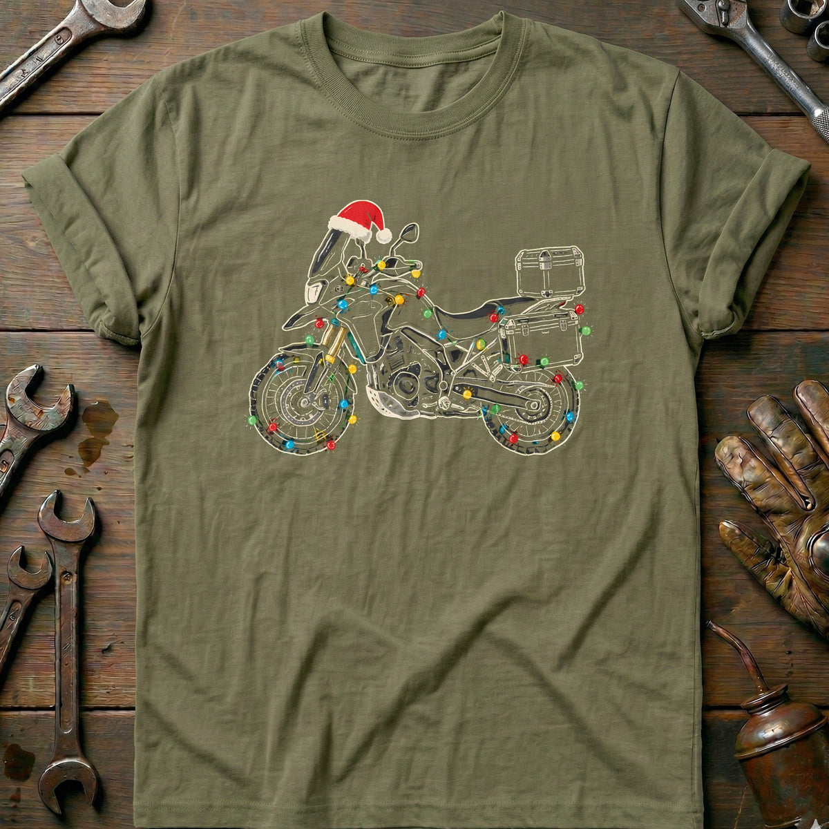 Adventure Christmas Lights Motorcycle T-Shirt US Gift For Biker