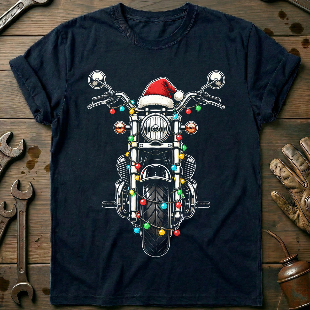 Cruiser Christmas Lights Motorcycle T-Shirt Gift For Biker