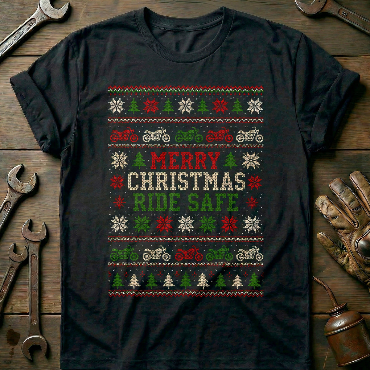 Merry Christmas Ride Safe Motorcycle T-Shirt US Gift For Biker
