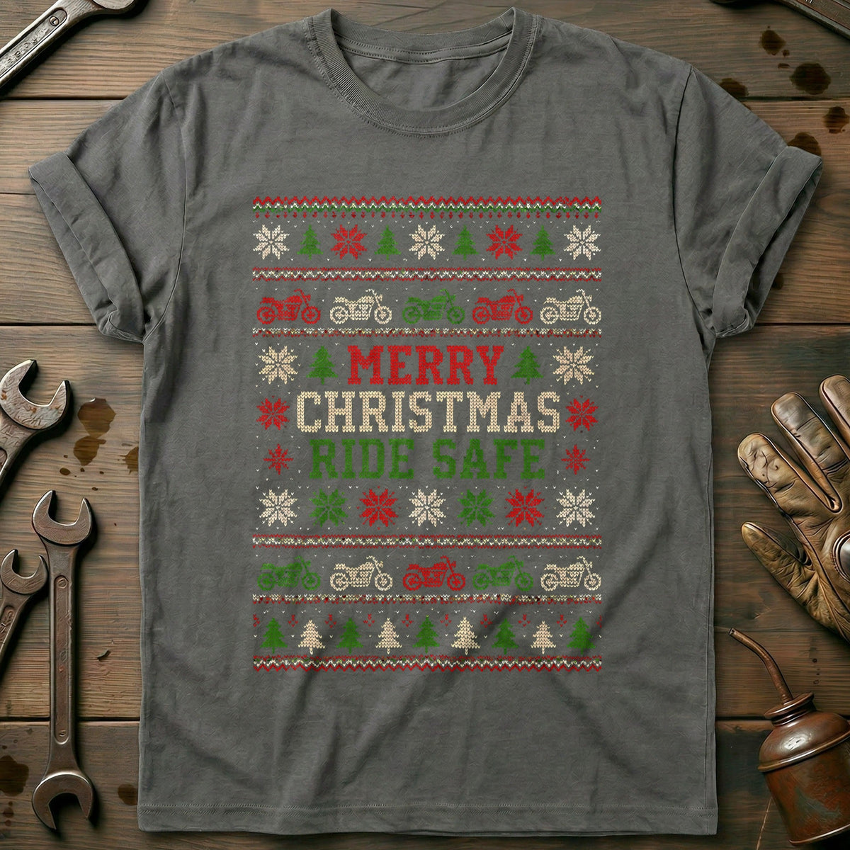 Merry Christmas Ride Safe Motorcycle T-Shirt US Gift For Biker