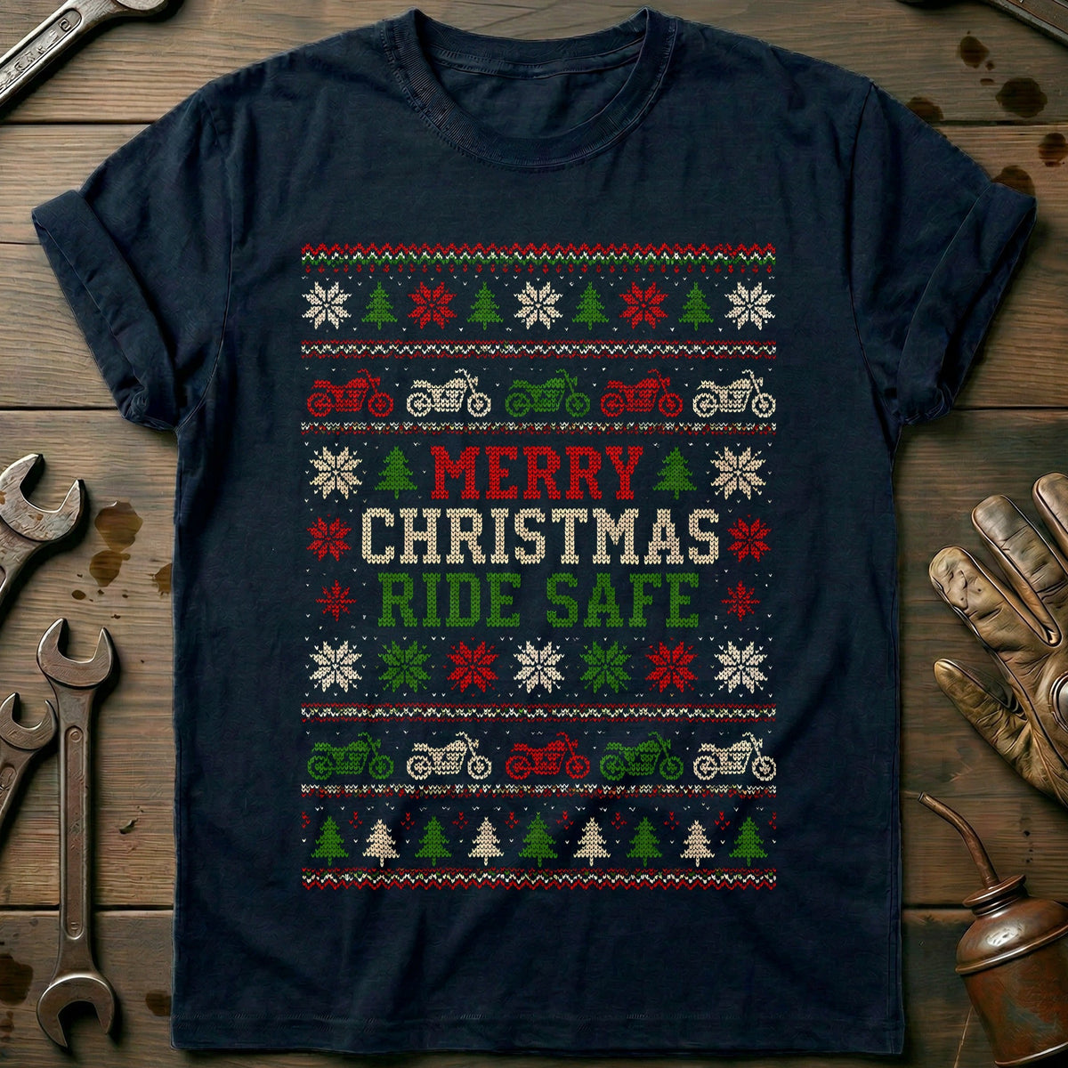 Merry Christmas Ride Safe Motorcycle T-Shirt US Gift For Biker