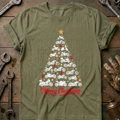 Merry Christmas Motorcycle Tree T-Shirt US Gift For Biker