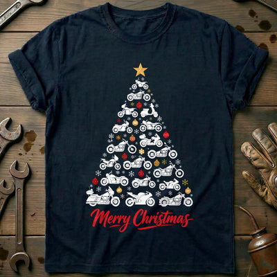 Merry Christmas Motorcycle Tree T-Shirt US Gift For Biker