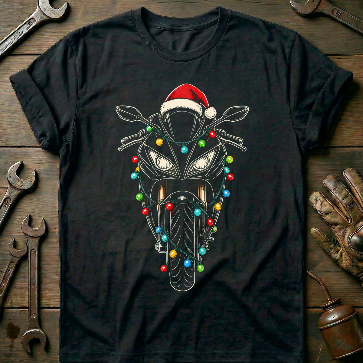 Sportbike Christmas Lights Motorcycle T-Shirt Gift For Biker