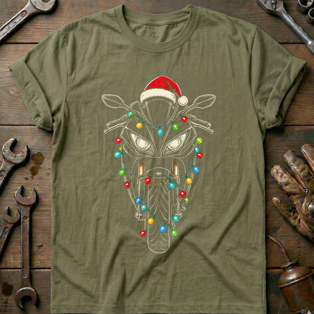 Sportbike Christmas Lights Motorcycle T-Shirt Gift For Biker