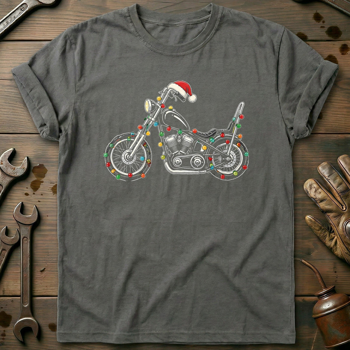 Chopper Christmas Lights Motorcycle T-Shirt US Gift For Biker