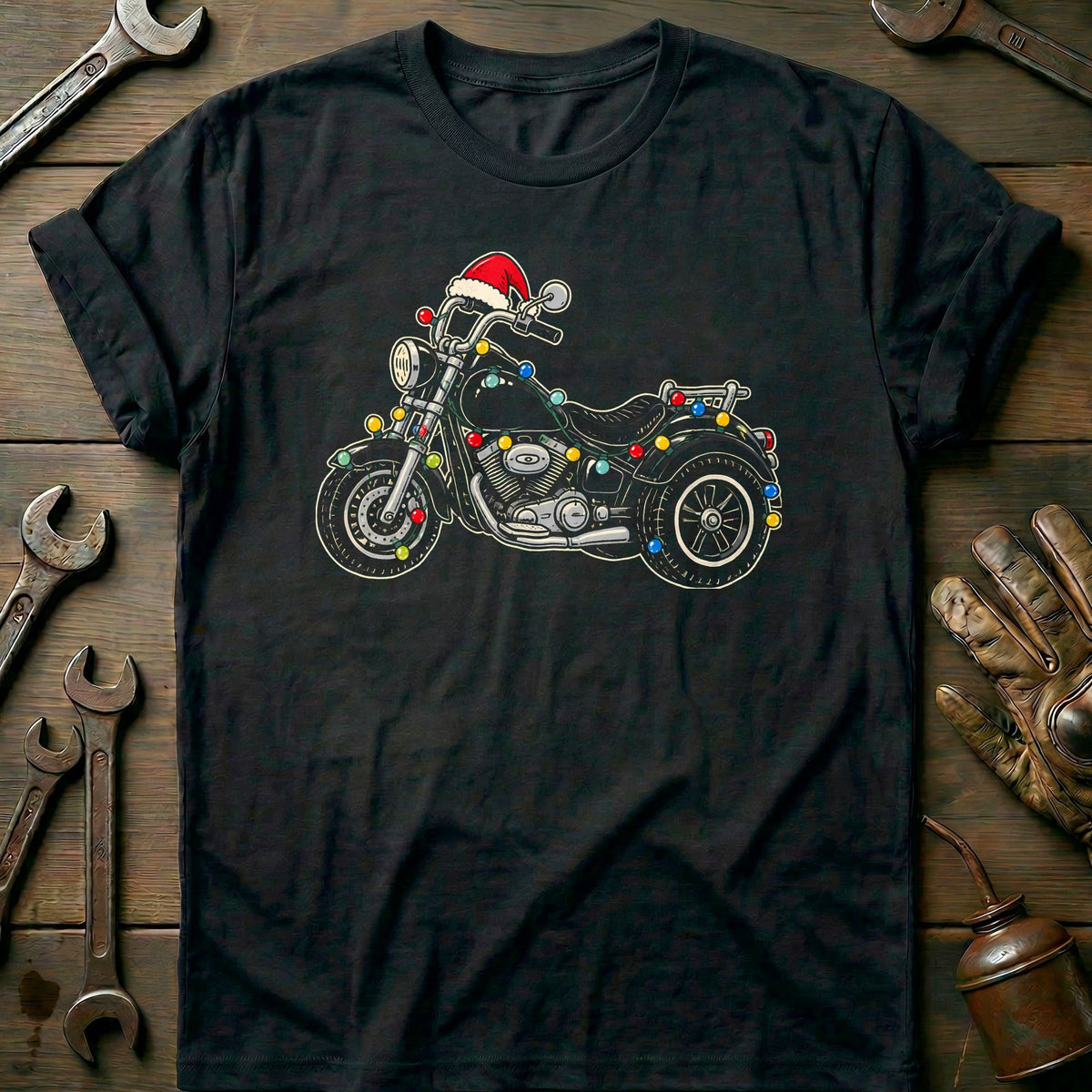 Trike Christmas Lights Motorcycle T-Shirt Gift For Biker