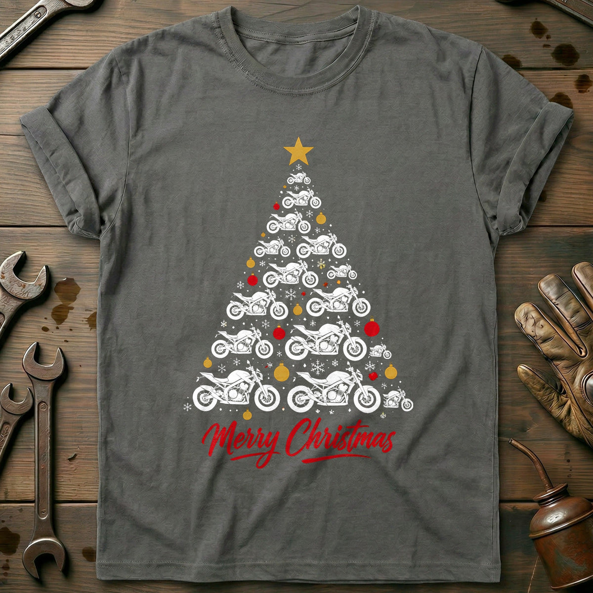 Streetfighter Christmas Tree Motorcycle T-Shirt Gift For Biker