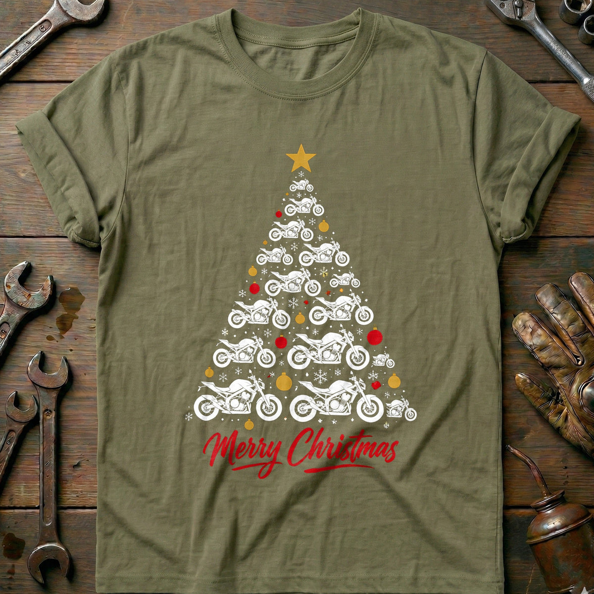 Streetfighter Christmas Tree Motorcycle T-Shirt Gift For Biker