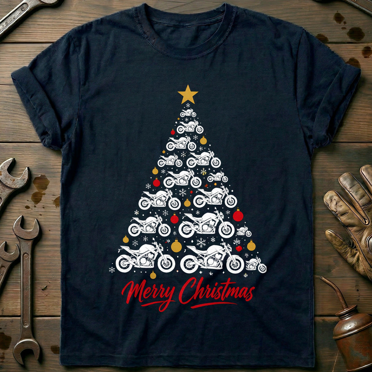 Streetfighter Christmas Tree Motorcycle T-Shirt Gift For Biker