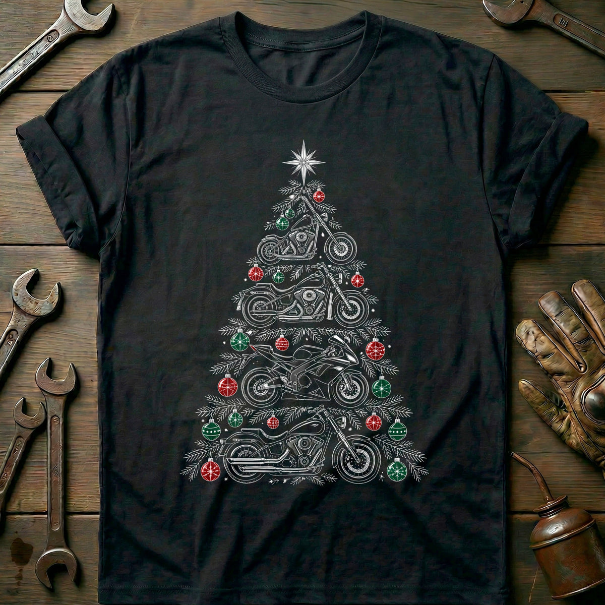 Motorcycle Types Christmas Tree T-Shirt US Gift For Biker