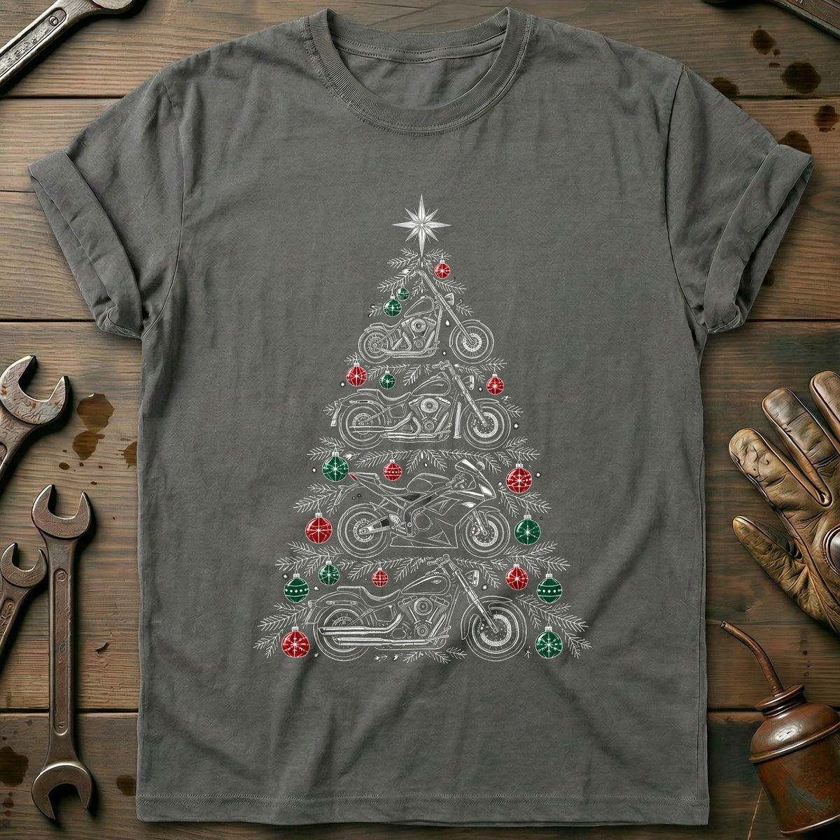 Motorcycle Types Christmas Tree T-Shirt US Gift For Biker