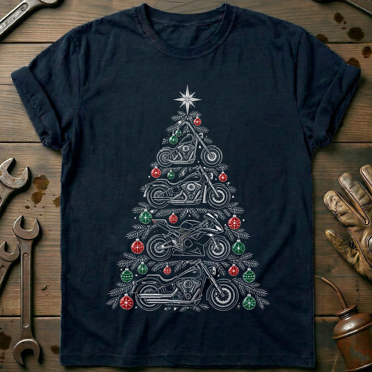 Motorcycle Types Christmas Tree T-Shirt US Gift For Biker