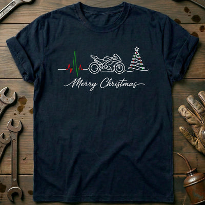 Motorcycle Heartbeat Merry Christmas T-Shirt Gift For Biker