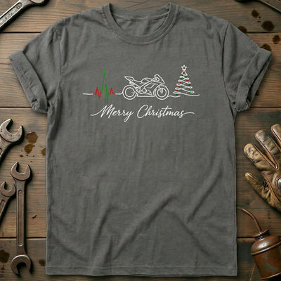 Motorcycle Heartbeat Merry Christmas T-Shirt Gift For Biker