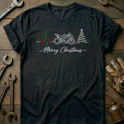 Motorcycle Heartbeat Merry Christmas T-Shirt Gift For Biker