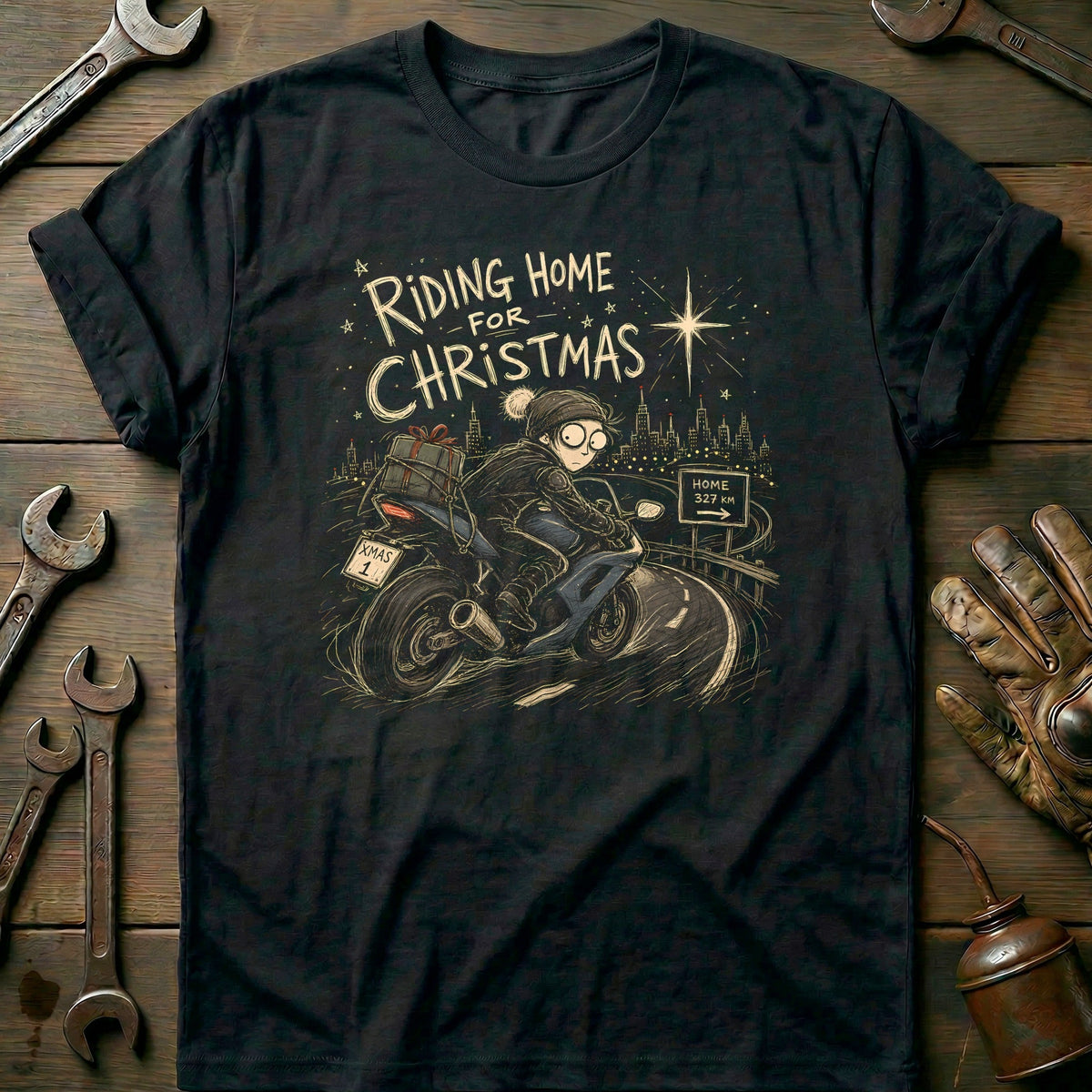 Riding Home for Christmas Motorcycle T-Shirt US Gift For Biker