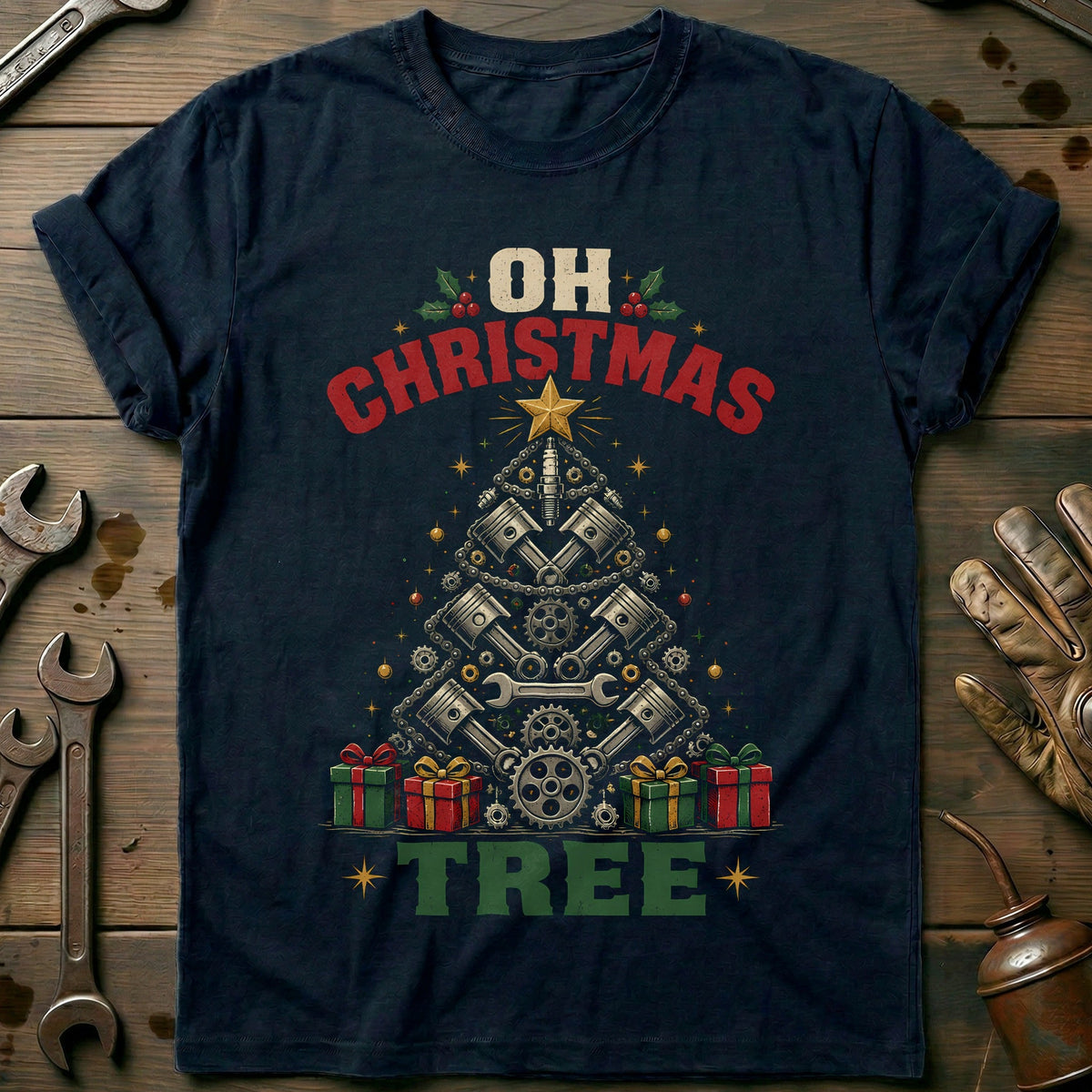 Oh Christmas Tree Engine Parts Motorcycle T-Shirt Gift For Biker