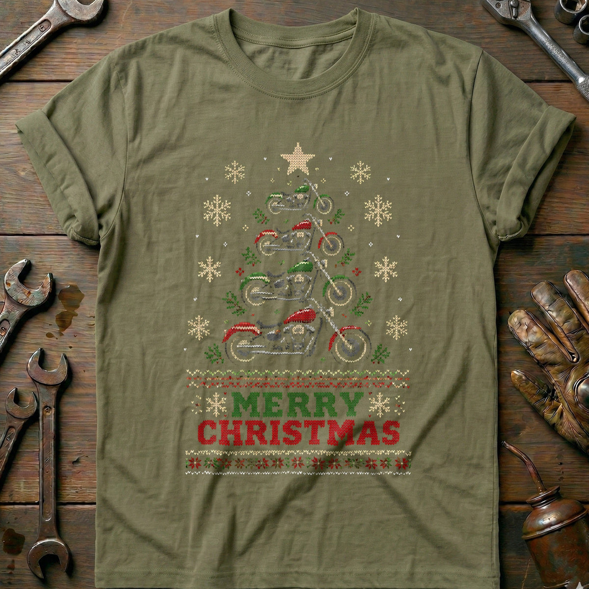 Merry Christmas Motorcycle Tree Sweater T-Shirt Gift For Biker
