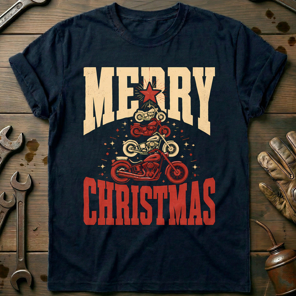 Merry Christmas Chopper Tree Motorcycle T-Shirt Gift For Biker