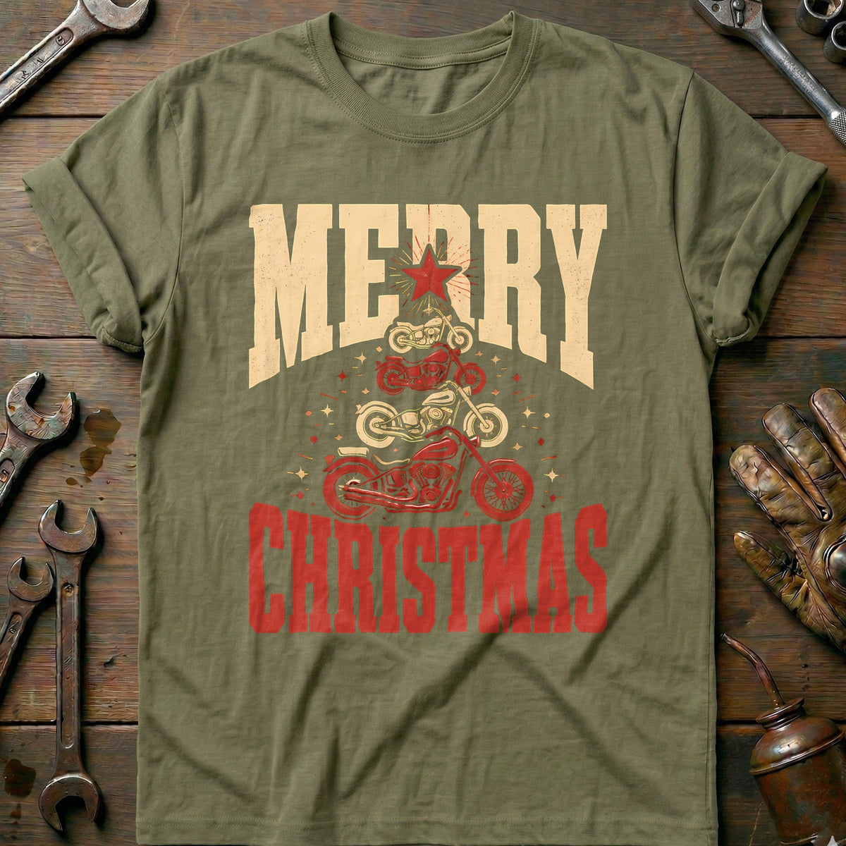 Merry Christmas Chopper Tree Motorcycle T-Shirt Gift For Biker