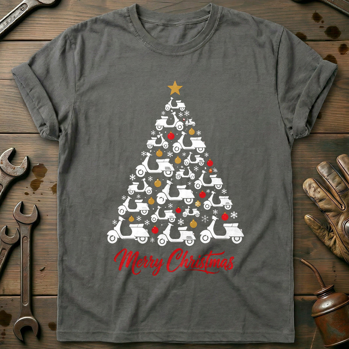 Scooter Christmas Tree Motorcycle T-Shirt Gift For Biker