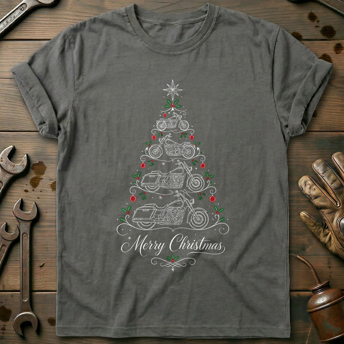 Merry Christmas Cruisers Tree Motorcycle T-Shirt US Gift For Biker