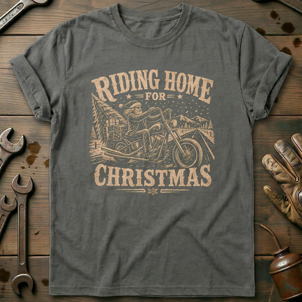 Riding Home for Christmas Motorcycle T-Shirt Gift For Biker