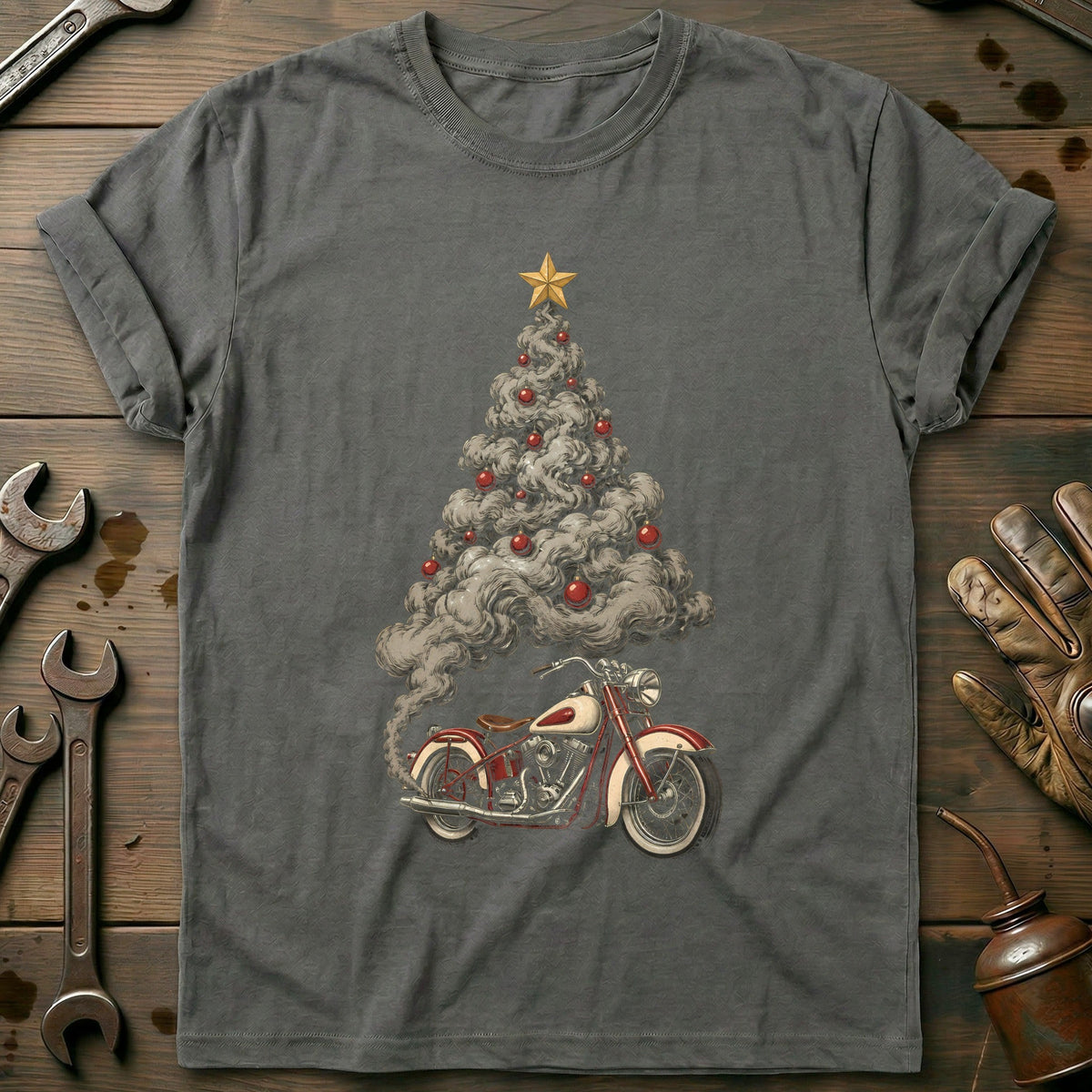 Exhaust Smoke Christmas Tree Motorcycle T-Shirt Gift For Biker