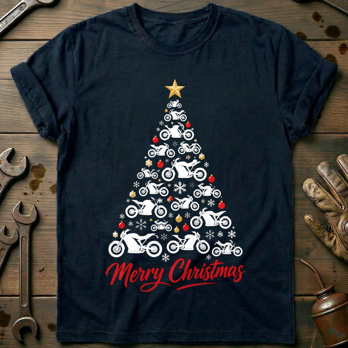 Electric Bike Christmas Tree Motorcycle T-Shirt Gift For Biker