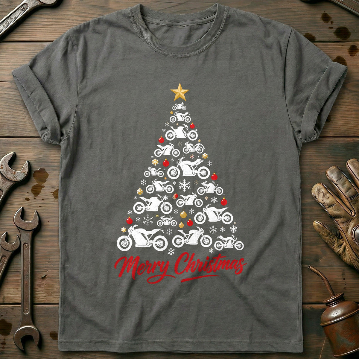 Electric Bike Christmas Tree Motorcycle T-Shirt Gift For Biker