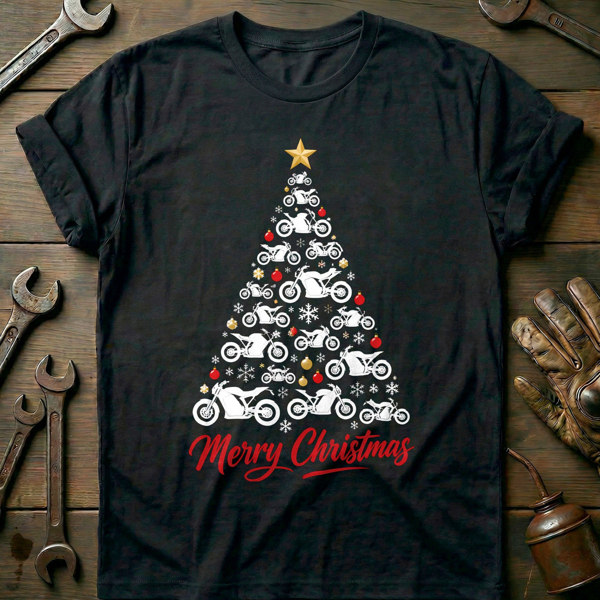 Electric Bike Christmas Tree Motorcycle T-Shirt Gift For Biker