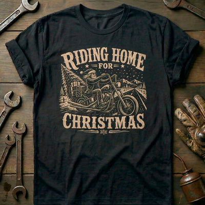 Riding Home for Christmas Motorcycle T-Shirt US Gift For Biker